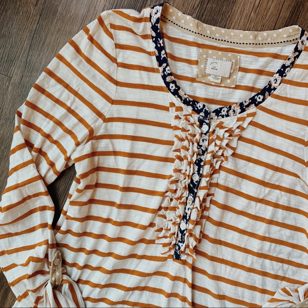 Anthropologie Postage Stamp Ruffle Stripe Top M